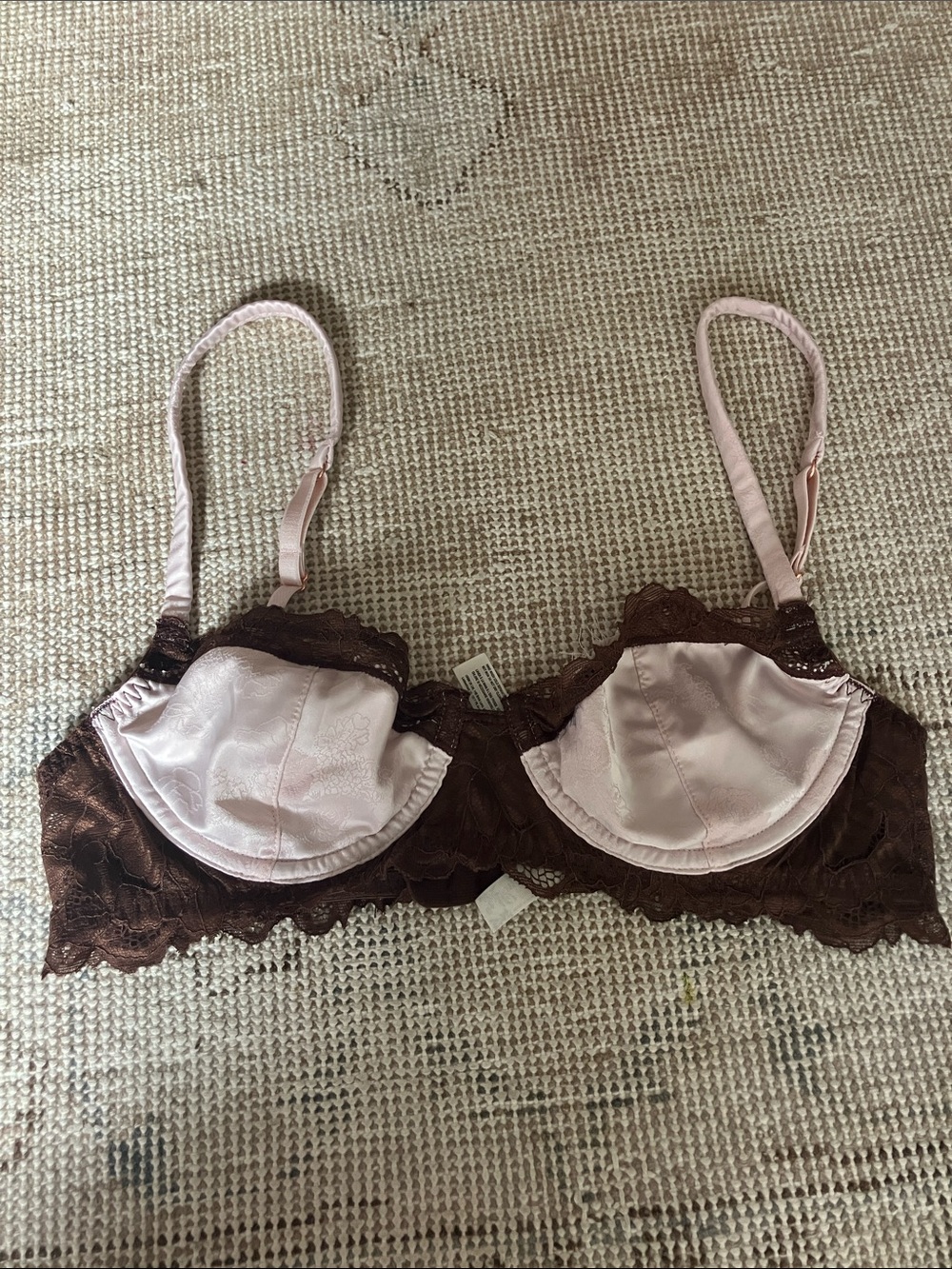 Free People Pink Satin and Brown Lace Underwire Bra